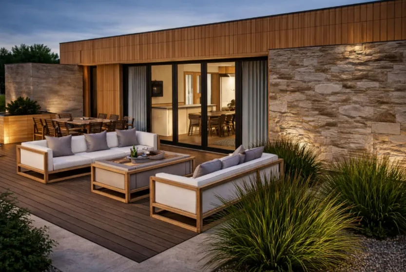 Gwelva Holiday Homes — four-bedroom home at dusk, artist’s impression